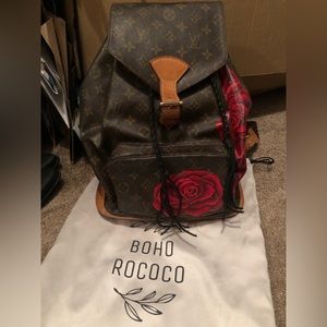 🌹LOUIS VUITTON MONOGRAM MONTSOURIS GM BACKPACK WITH CUSTOM PAINTED ROSES🌹